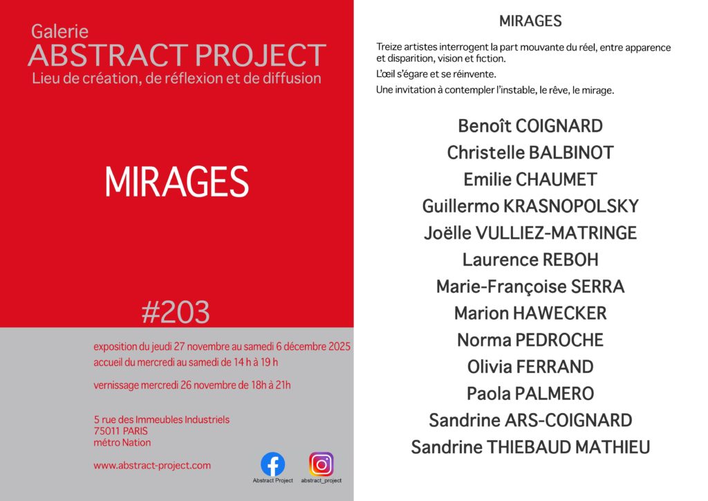 invitation expo Mirages galerie abstract project paris vernissage 26 novembre 2025 18h-21h